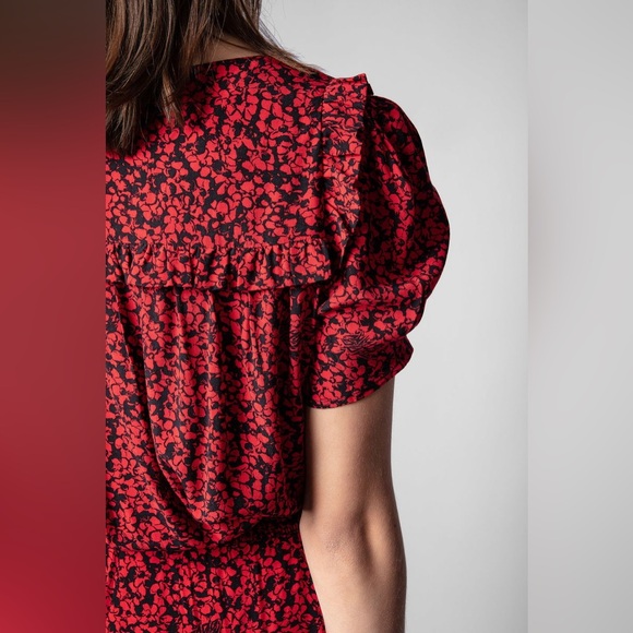 Zadig & Voltaire Ritys Floral-print Dress In Red & Black Small Grunge Aesthetic - Picture 5 of 13